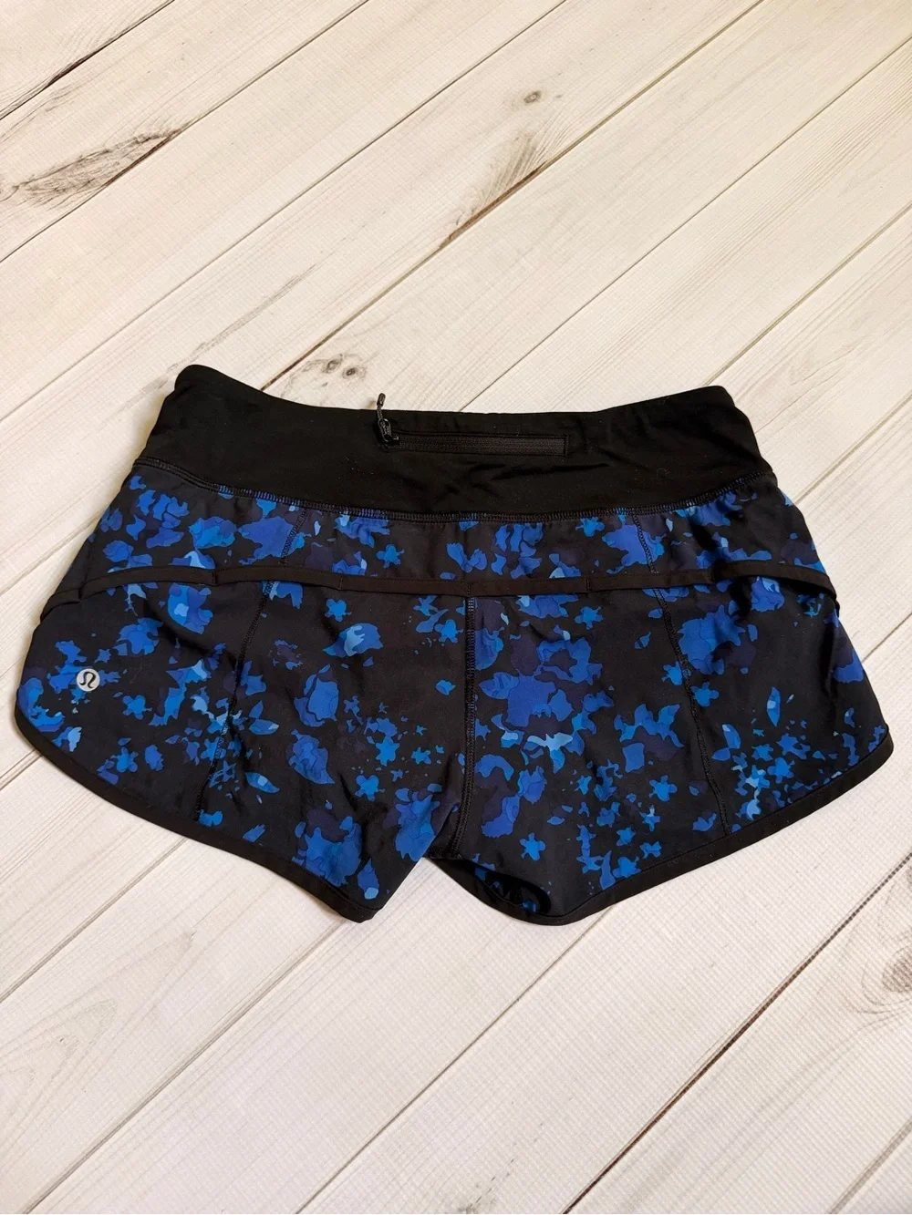 🍋 lululemon athletica Black Shorts with Blue Floral Overlay